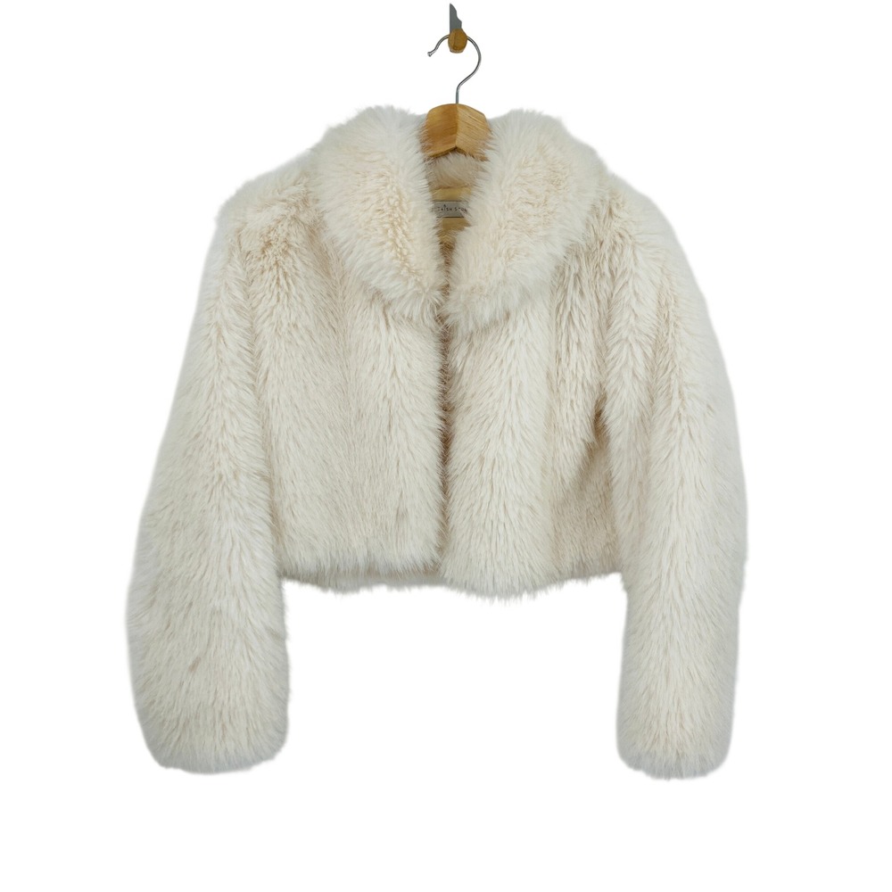 Trish Scully Faux Fur Coat Kids XL Cream Cropped Shag Jacket